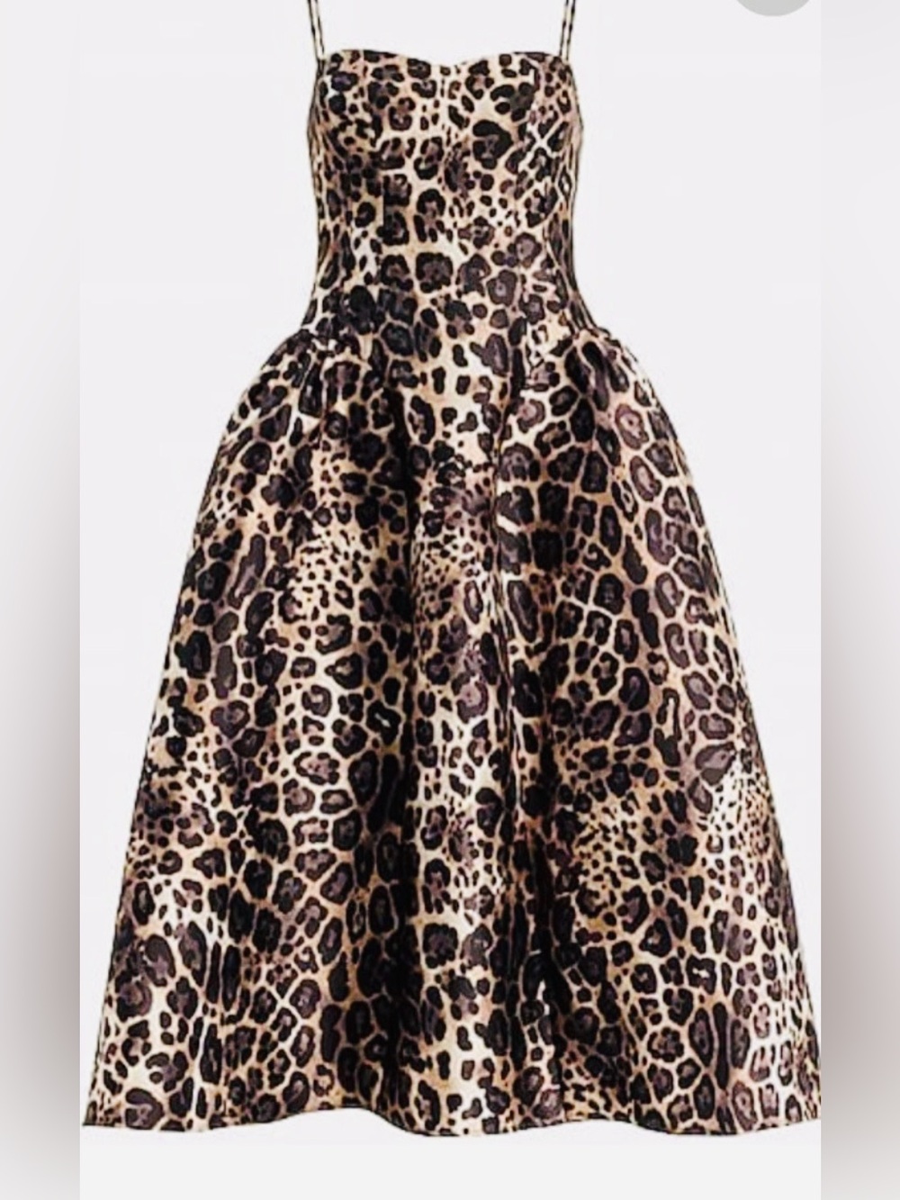 EXPRESS Satin Leopard Sweetheart Sleeveless Midi Dress worn by Nicola Peltz